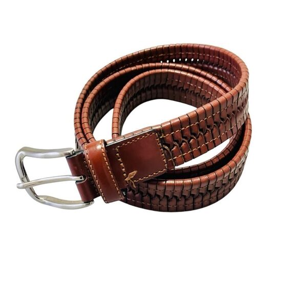 CREMIEUX Brown Woven Full Grain Cowhide Leather Belt Women's Size 38 - Picture 2 of 6